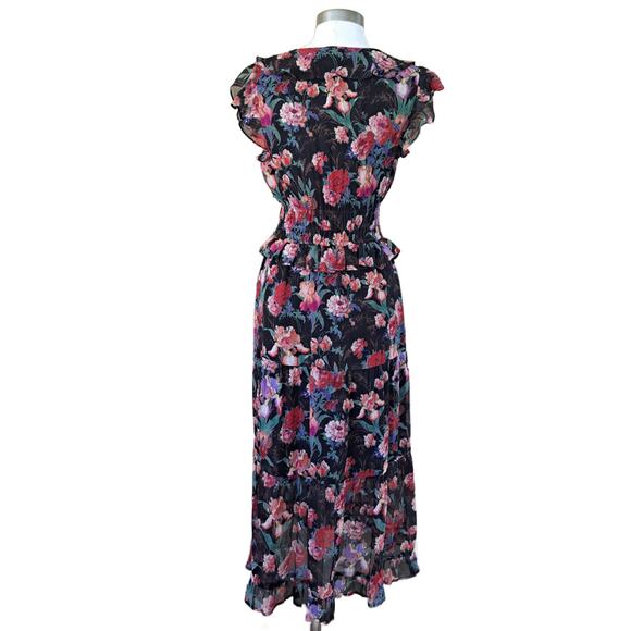 PAIGE Paradis Black Multi Floral Silk Ruffle Midi Maxi Dress SizeSmall $429 - Picture 4 of 16